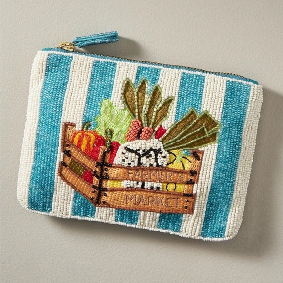 Anthropologie Accessories - Anthropologie Striped Beaded Pouch: Garden Party Edition